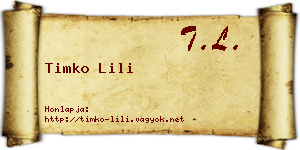 Timko Lili névjegykártya